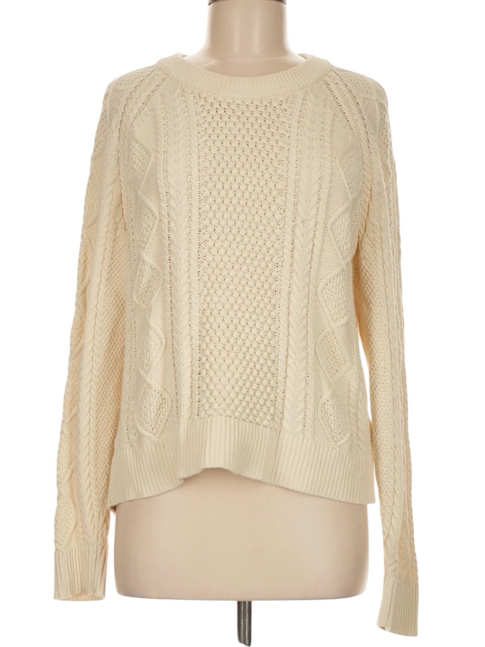 J. Crew Cable Knit Crewneck Sweater Medium Cream Relaxed Fit Fisherman Preppy